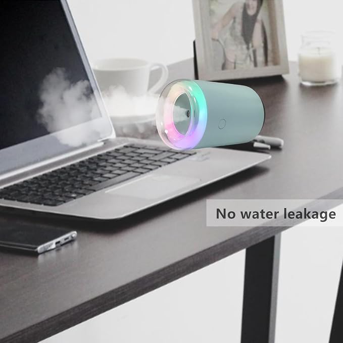 Sky Blue Portable Mini Humidifier - 255ml, Nano Cool Mist Spray, 40ml/h, 2 Light Modes, Quiet Personal Ultrasonic Humidifier