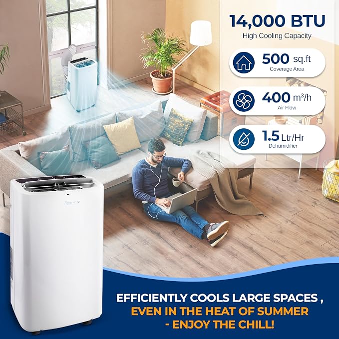 Small Air Conditioner Portable 14,000 BTU with Built-in Dehumidifier - Portable AC unit for rooms up to 650 sq ft, alternate