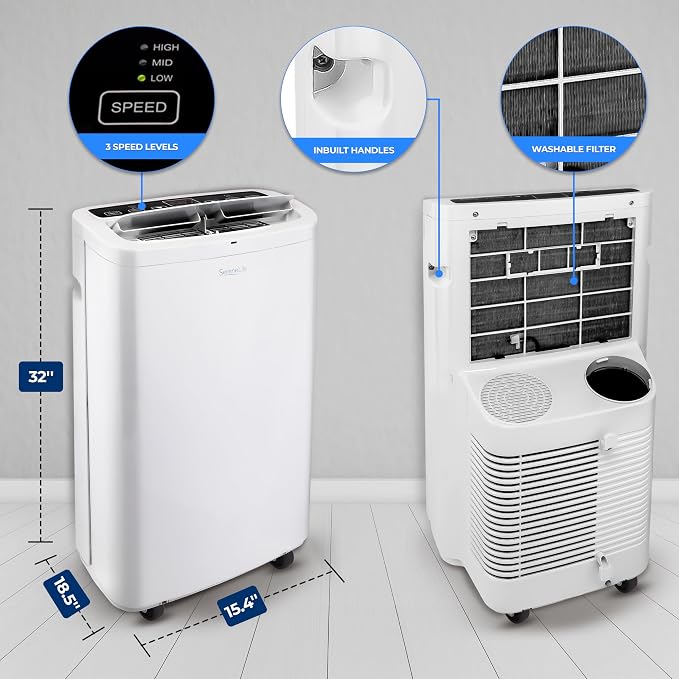 Small Air Conditioner Portable 14,000 BTU with Built-in Dehumidifier - Portable AC unit for rooms up to 650 sq ft, alternate