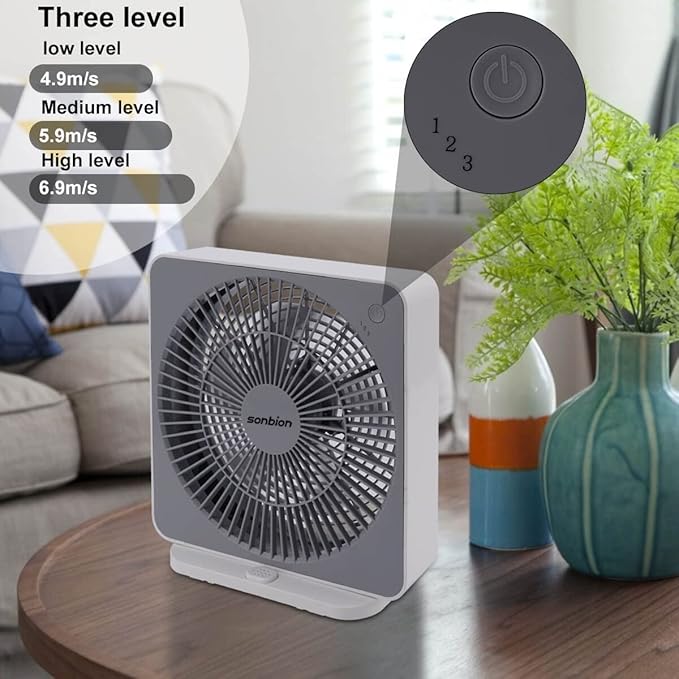 Small Box Fan, 10 inch Window Fan with 3 Speeds Strong Airflow, DC Adapter Square Table Fan for Bedroom Living Room Office