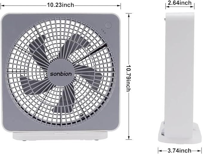 Small Box Fan, 10 inch Window Fan with 3 Speeds Strong Airflow, DC Adapter Square Table Fan for Bedroom Living Room Office