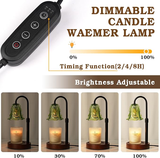 Small Candle Warmer Lamp with Timer, Adjustable Green Lamp Warmer for Jar Candles, Unique Women Gifts for Birthday, Dimmable