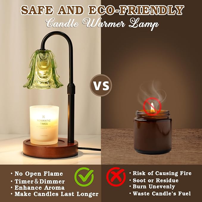 Small Candle Warmer Lamp with Timer, Adjustable Green Lamp Warmer for Jar Candles, Unique Women Gifts for Birthday, Dimmable