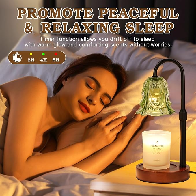 Small Candle Warmer Lamp with Timer, Adjustable Green Lamp Warmer for Jar Candles, Unique Women Gifts for Birthday, Dimmable
