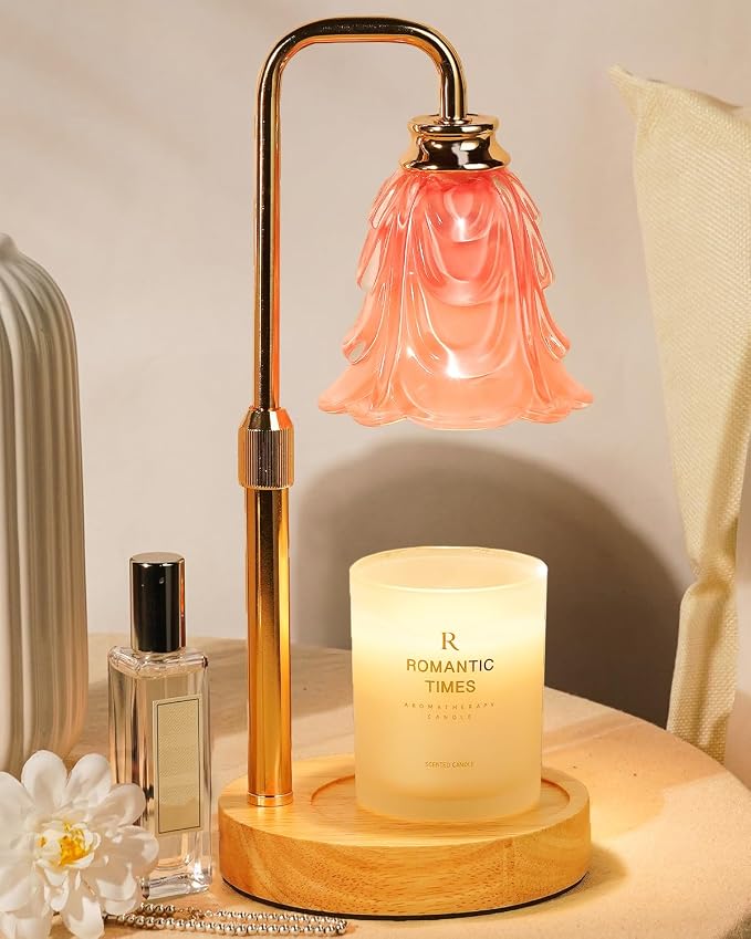 Small Candle Warmer Lamp with Timer, Adjustable Pink Flower Candle Heat Lamp, Unique Women's Gifts for Birthday, Dimmable