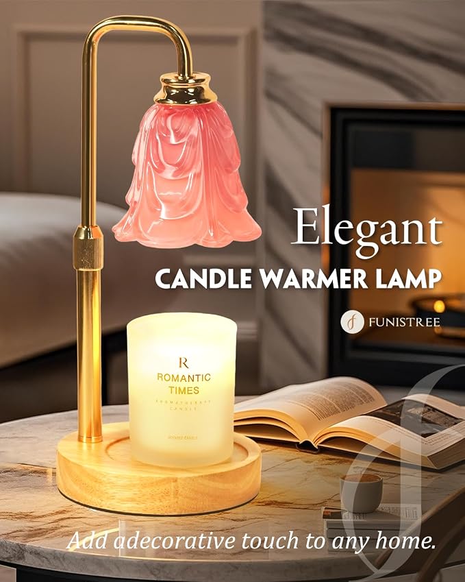 Small Candle Warmer Lamp with Timer, Adjustable Pink Flower Candle Heat Lamp, Unique Women's Gifts for Birthday, Dimmable