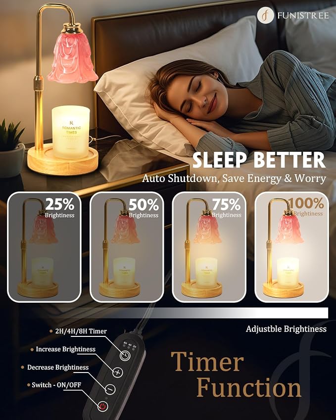 Small Candle Warmer Lamp with Timer, Adjustable Pink Flower Candle Heat Lamp, Unique Women's Gifts for Birthday, Dimmable