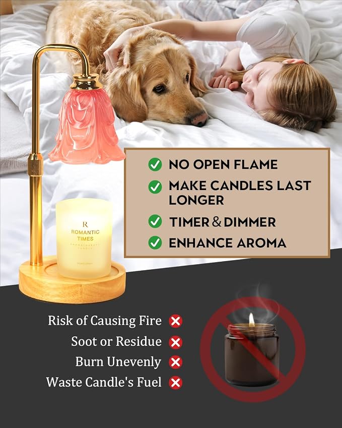 Small Candle Warmer Lamp with Timer, Adjustable Pink Flower Candle Heat Lamp, Unique Women's Gifts for Birthday, Dimmable