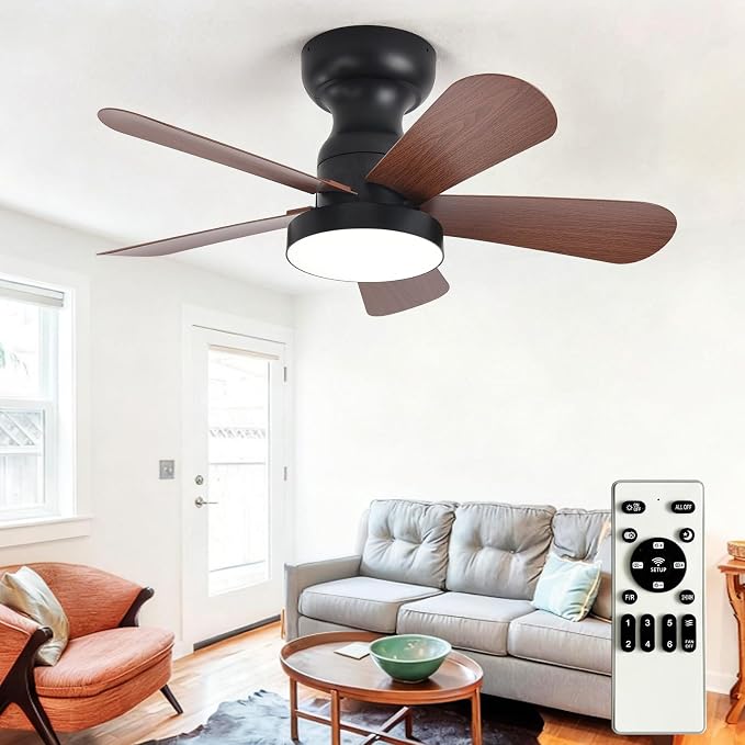 Small Ceiling Fan with Lights: 28-Inch Flush Mount Fan with Light and Remote - Low Profile Ceiling Fans