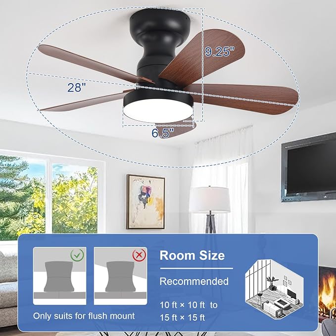 Small Ceiling Fan with Lights: 28-Inch Flush Mount Fan with Light and Remote - Low Profile Ceiling Fans, alternate view 2