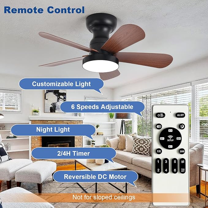 Small Ceiling Fan with Lights: 28-Inch Flush Mount Fan with Light and Remote - Low Profile Ceiling Fans, alternate view 6