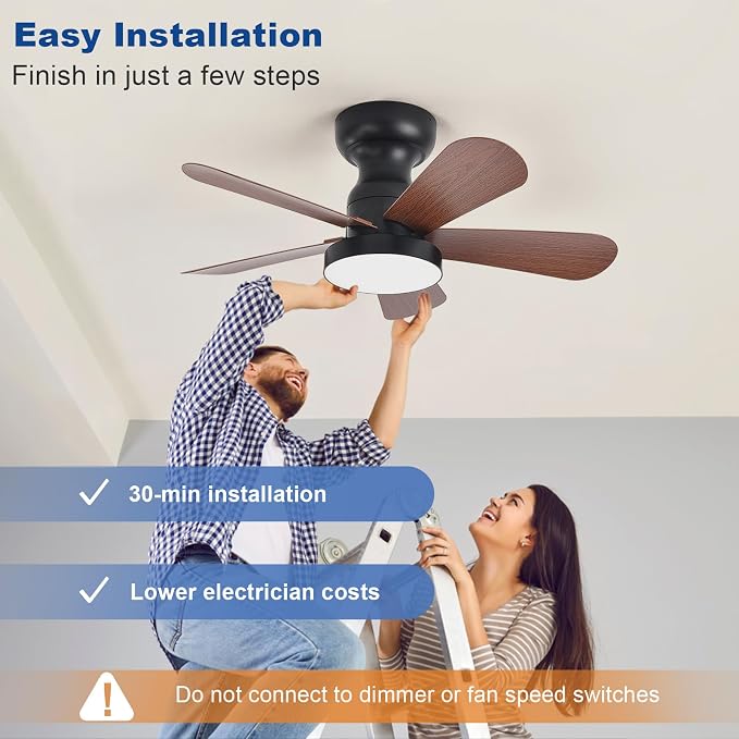 Small Ceiling Fan with Lights: 28-Inch Flush Mount Fan with Light and Remote - Low Profile Ceiling Fans, alternate view 8