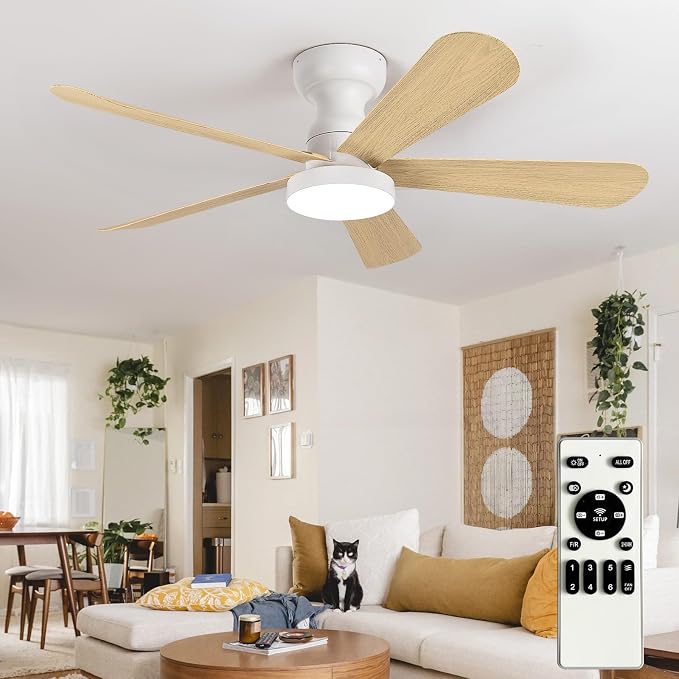 Small Ceiling Fan with Lights: 42-Inch Flush Mount Fan with Light and Remote - Low Profile Ceiling Fans Reversible Quiet DC