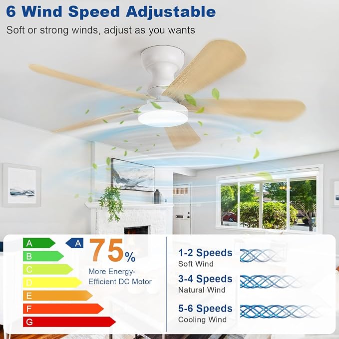 Small Ceiling Fan with Lights: 42-Inch Flush Mount Fan with Light and Remote - Low Profile Ceiling Fans Reversible Quiet DC