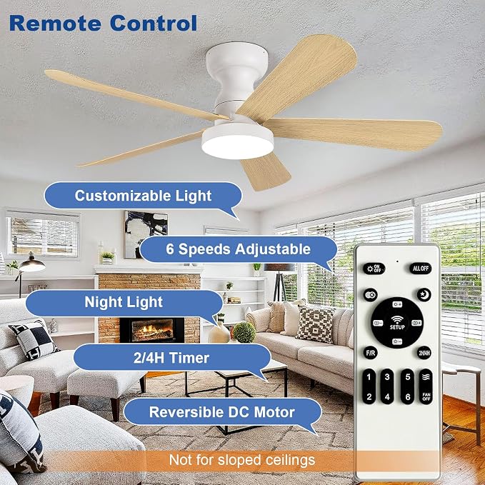 Small Ceiling Fan with Lights: 42-Inch Flush Mount Fan with Light and Remote - Low Profile Ceiling Fans Reversible Quiet DC