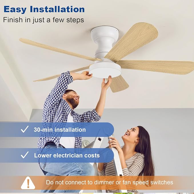 Small Ceiling Fan with Lights: 42-Inch Flush Mount Fan with Light and Remote - Low Profile Ceiling Fans Reversible Quiet DC