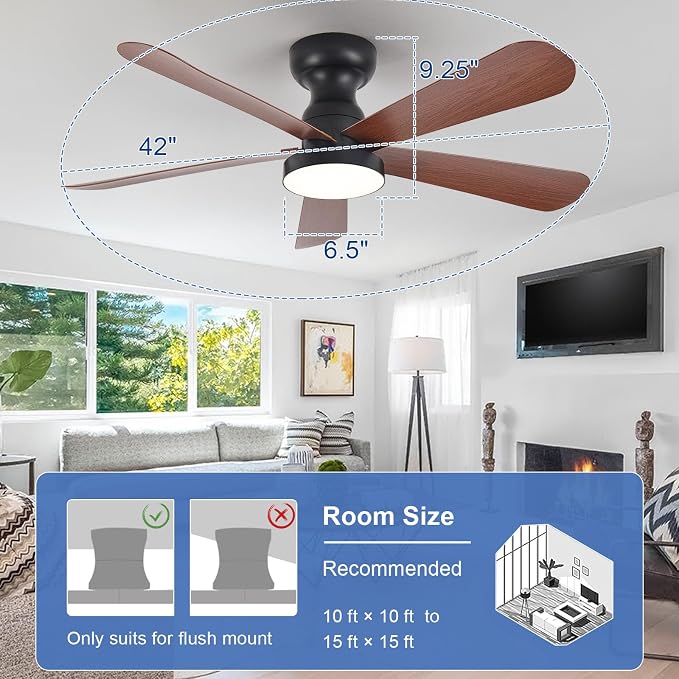 Small Ceiling Fan with Lights: 42-Inch Flush Mount Fan with Light and Remote - Low Profile Ceiling Fans, alternate view 2