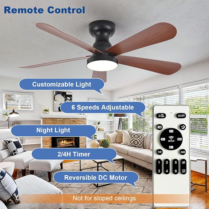 Small Ceiling Fan with Lights: 42-Inch Flush Mount Fan with Light and Remote - Low Profile Ceiling Fans, alternate view 6