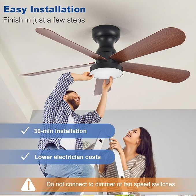 Small Ceiling Fan with Lights: 42-Inch Flush Mount Fan with Light and Remote - Low Profile Ceiling Fans, alternate view 7