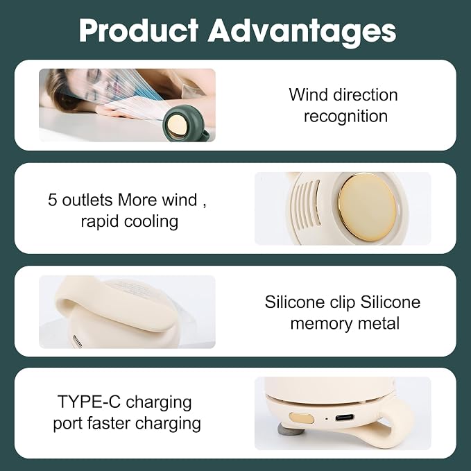 Small Clip Fan, Personal Waist Fans,Portable Silent Mini Bladeless Fan Clip On for Shirt,Hands-Free Personal Clip Fans 3