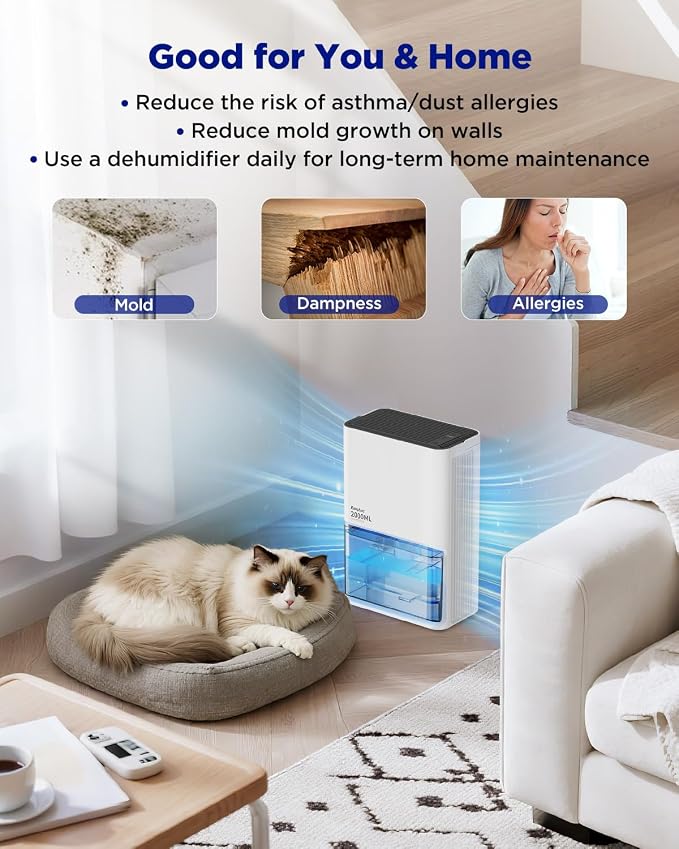 Small Dehumidifier for Bathroom, 68OZ 500Sq.Ft Quiet Dehumidifiers for Home with Auto Defrost, Auto Shut Off, alternate