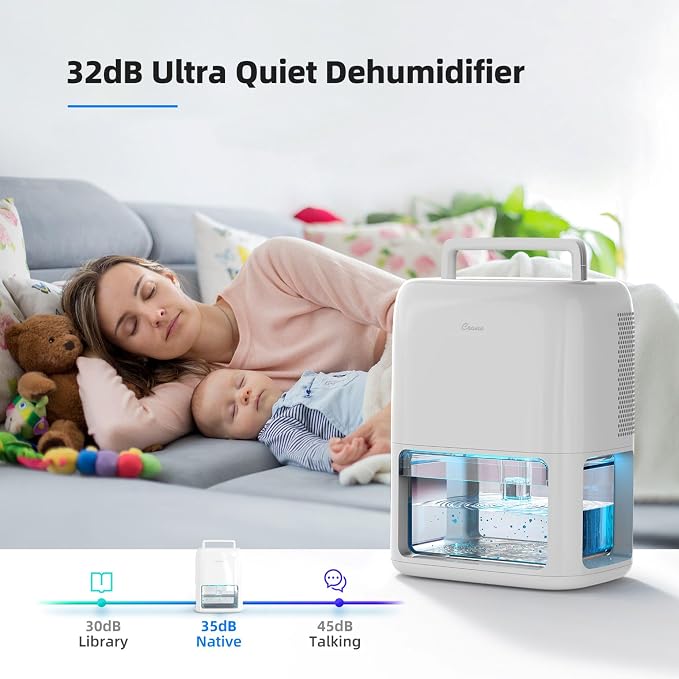 Small Dehumidifier For Bathroom with Auto Shut-Off, 70 OZ Dehumidifier For Closet, Basement, RV & Closet, Optional Ambient