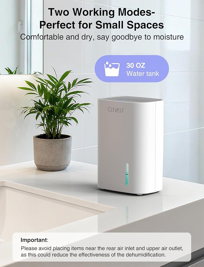 Small Dehumidifier for Home, 30oz Compact Mini Dehumidifier with Auto Shut-Off, alternate product view 2