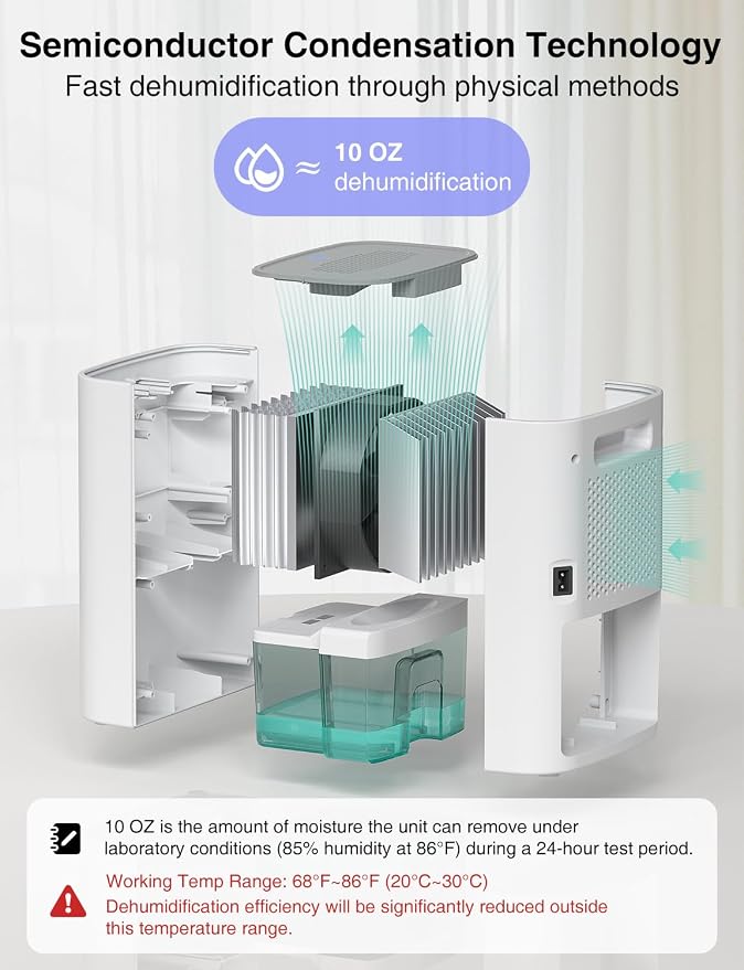 Small Dehumidifier for Home, 30oz Compact Mini Dehumidifier with Auto Shut-Off, alternate product view 3