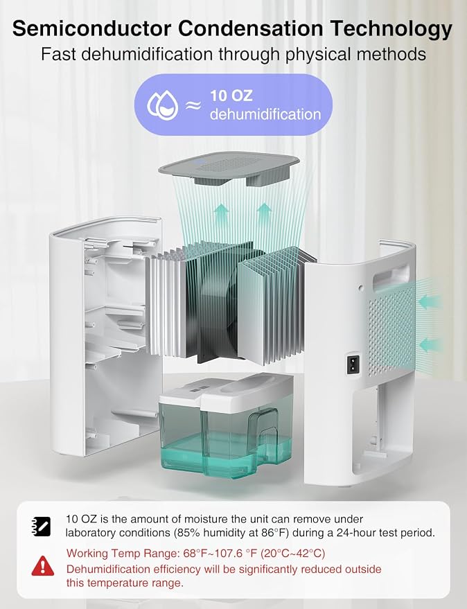 Small Dehumidifier for Home, 30oz Mini Quiet Dehumidifier for Bathroom & Bedroom, Portable Compact Air Dehumidifier for
