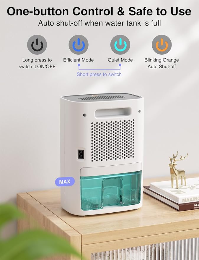 Small Dehumidifier for Home, 30oz Mini Quiet Dehumidifier for Bathroom & Bedroom, Portable Compact Air Dehumidifier for