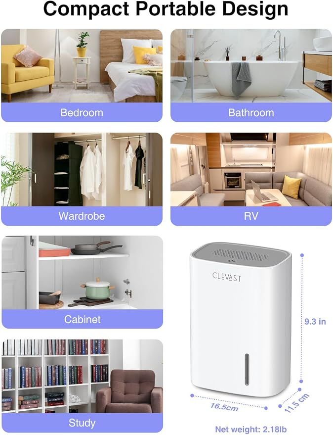 Small Dehumidifier for Home, 30oz Mini Quiet Dehumidifier for Bathroom & Bedroom, Portable Compact Air Dehumidifier for