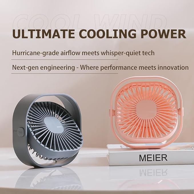 Small Desk Fan, 3 Speed Settings, USB Table Fans for Bedroon, Home/Office/Dorm, Quiet, Cute Mini Fan for Kids