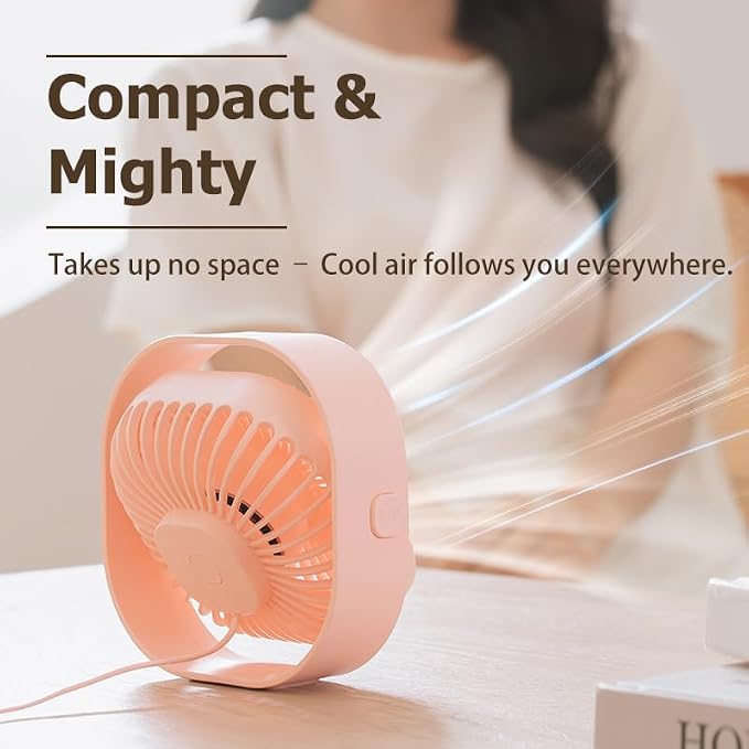 Small Desk Fan, 3 Speed Settings, USB Table Fans for Bedroon, Home/Office/Dorm, Quiet, Cute Mini Fan for Kids
