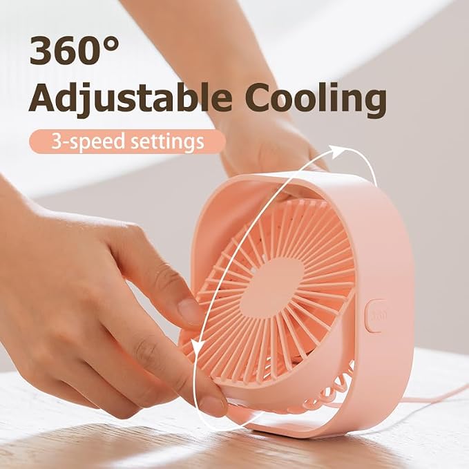 Small Desk Fan, 3 Speed Settings, USB Table Fans for Bedroon, Home/Office/Dorm, Quiet, Cute Mini Fan for Kids