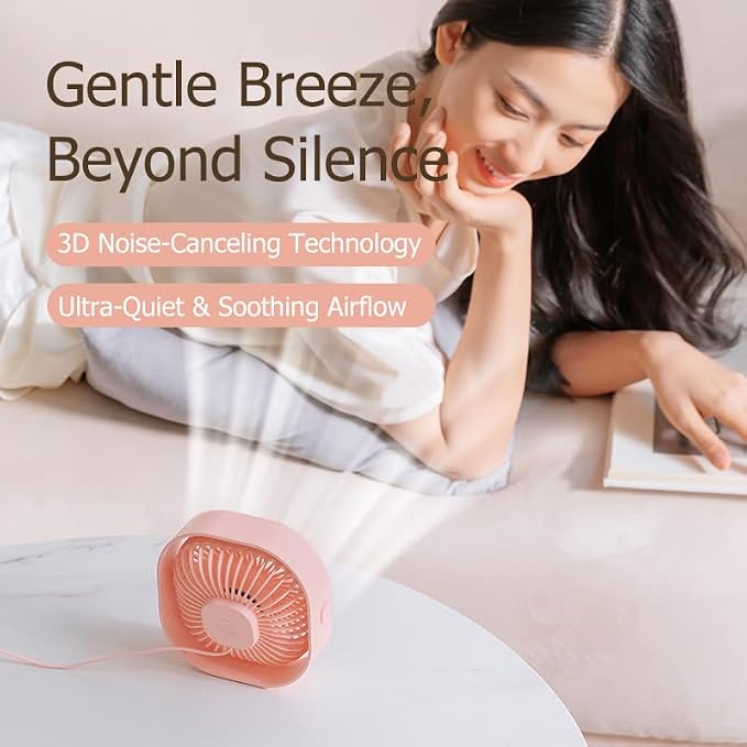 Small Desk Fan, 3 Speed Settings, USB Table Fans for Bedroon, Home/Office/Dorm, Quiet, Cute Mini Fan for Kids