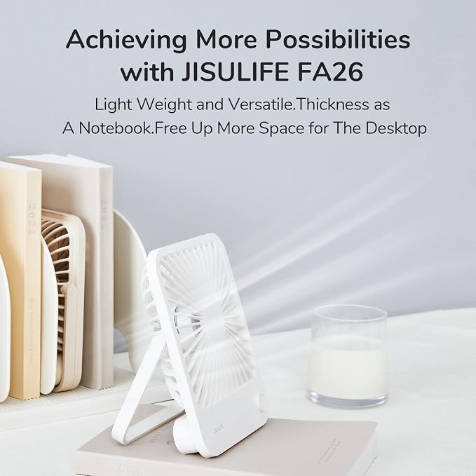 Small Desk Fan Battery Operated, 180° Foldable Portable Fan, 4 Speeds Adjustable Ultra Quiet for Home Office Travel