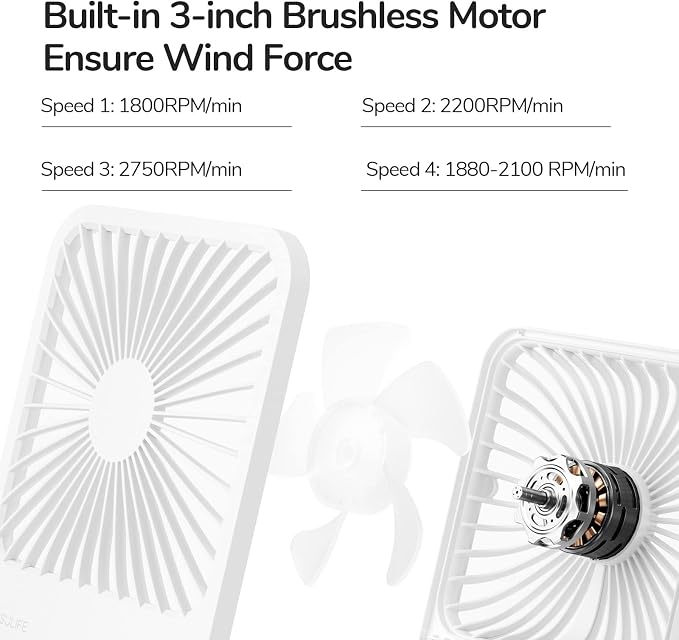 Small Desk Fan Battery Operated, 180° Foldable Portable Fan, 4 Speeds Adjustable Ultra Quiet for Home Office Travel