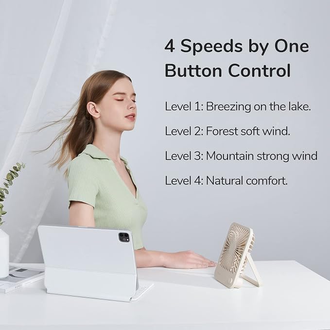 Small Desk Fan Battery Operated, 180° Foldable Portable Fan, 4 Speeds Adjustable Ultra Quiet for Home Office Travel