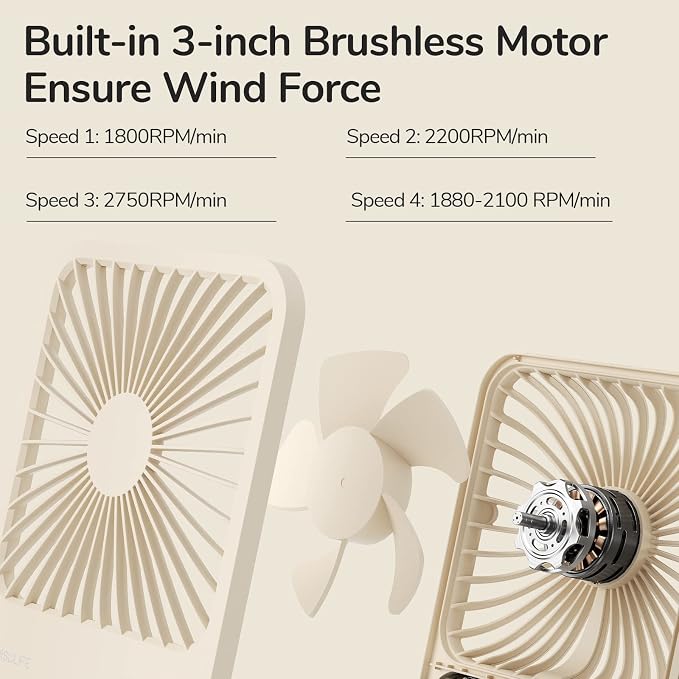 Small Desk Fan Battery Operated, 180° Foldable Portable Fan, 4 Speeds Adjustable Ultra Quiet for Home Office Travel