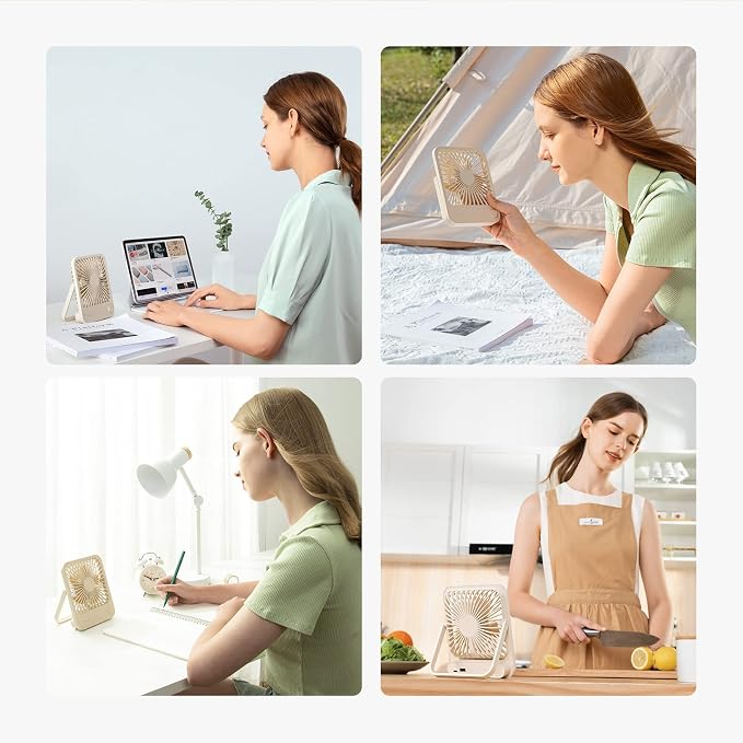 Small Desk Fan Battery Operated, 180° Foldable Portable Fan, 4 Speeds Adjustable Ultra Quiet for Home Office Travel
