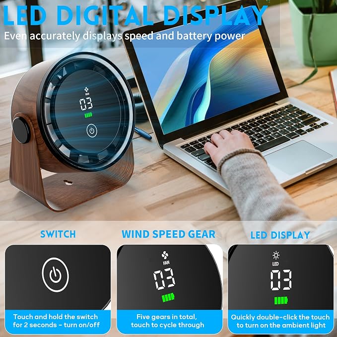 Small Desk Fan Battery Powered - Retro Low Noise Quiet Portable Gentle Blowing without Headaches Office Bedroom Sleep Table