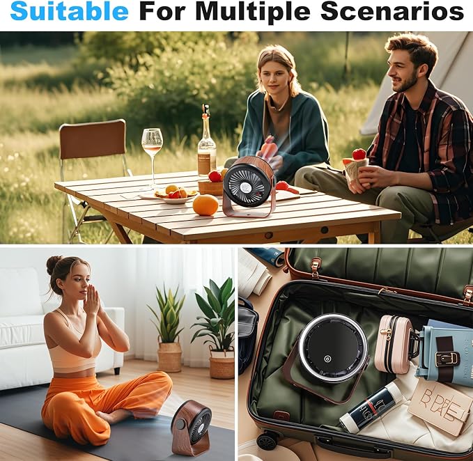 Small Desk Fan Battery Powered - Retro Low Noise Quiet Portable Gentle Blowing without Headaches Office Bedroom Sleep Table