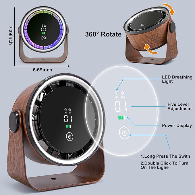 Small Desk Fan Battery Powered - Retro Low Noise Quiet Portable Gentle Blowing without Headaches Office Bedroom Sleep Table