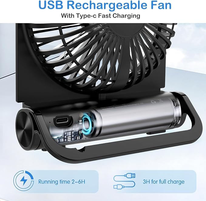 Small Desk Fan, Fan for Slumber Pod Rechargeable, 2000mAh Quiet Mini Desktop Fan Portable Rechargeable Fan for Cruise, Travel