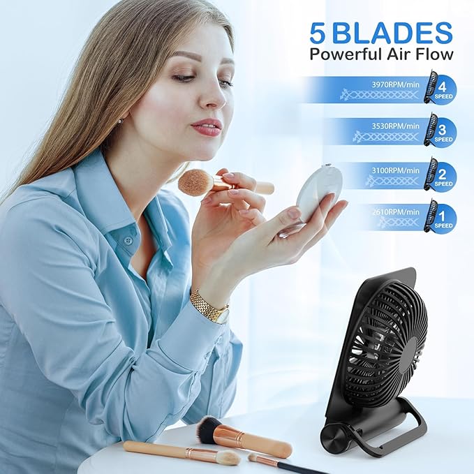 Small Desk Fan, Fan for Slumber Pod Rechargeable, 2000mAh Quiet Mini Desktop Fan Portable Rechargeable Fan for Cruise, Travel