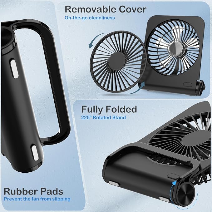 Small Desk Fan, Fan for Slumber Pod Rechargeable, 2000mAh Quiet Mini Desktop Fan Portable Rechargeable Fan for Cruise, Travel