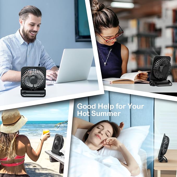 Small Desk Fan, Fan for Slumber Pod Rechargeable, 2000mAh Quiet Mini Desktop Fan Portable Rechargeable Fan for Cruise, Travel