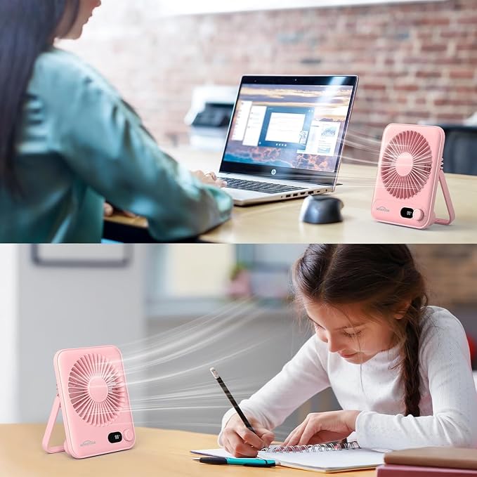 Small Desk Fan Personal Fans: 5000mah 25 Hours Battery Office Quiet Mini Desktop Fan Portable Rechargeable Travel Essentials