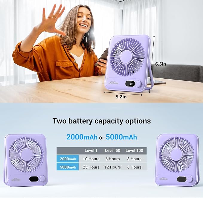 Small Desk Fan Personal Fans: 5000mah 25 Hours Battery Office Quiet Mini Desktop Fan Portable Rechargeable, alternate view 6