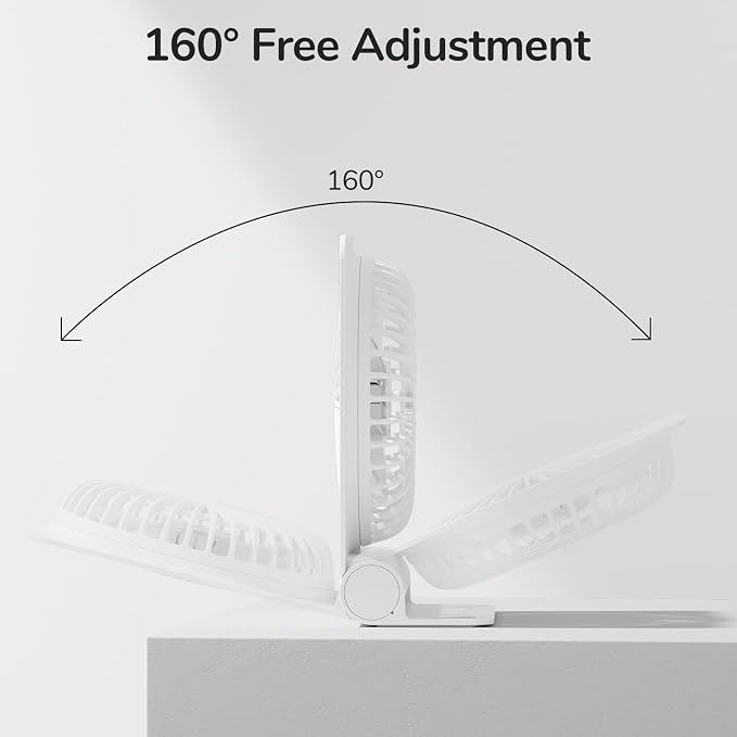 Small Desk Fan, Portable Travel with 4500mAh Battery, USB Rechargeable Folding Design for Flexibility, Strong Quiet Wind with